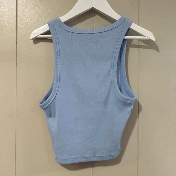 Aéropostale “Dump Him” Blue Ribbed Crop Tank Top Size S | Y2K Graphic Sleeveless - Picture 2 of 3